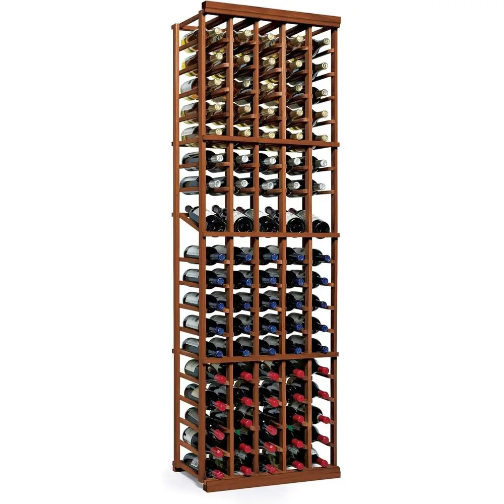 

Винная полка на 90 бутылок из орехового дерева с 5-колонным держателем - массив красного дерева