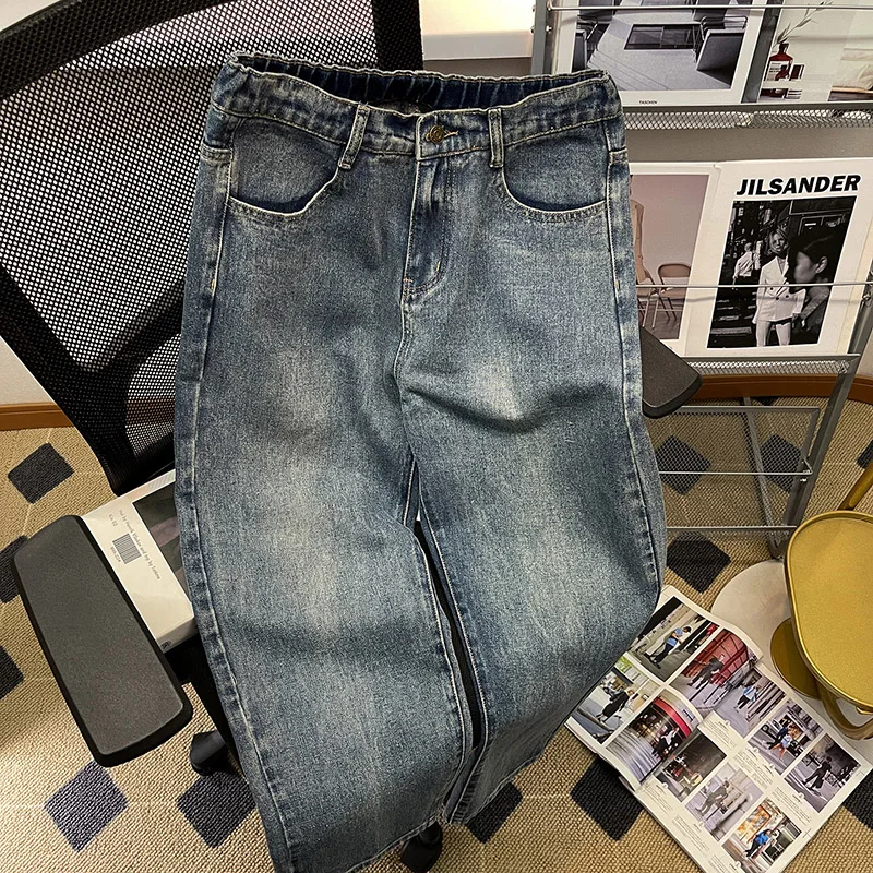 Pantalones vaqueros holgados para hombre, vaqueros de cintura elástica, estilo clásico, hasta el tobillo, estilo coreano, talla grande, novedad de