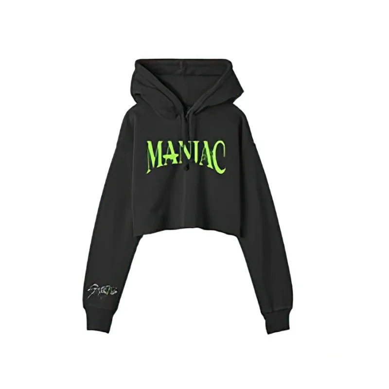 Stray Kids Maniac WORLD TOUR Crop Top Hoodie for Girls Harajuku Cropped Sweatshirt Streetwear Hip Hop Long Sleeve Pullover Top F