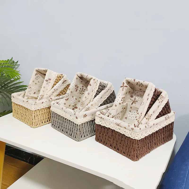 Rattan weaving Storage Basket Eco-friendly Wear Resistant Fabric Anti-deform Organizer Basket Home Miscellaneous basket storage