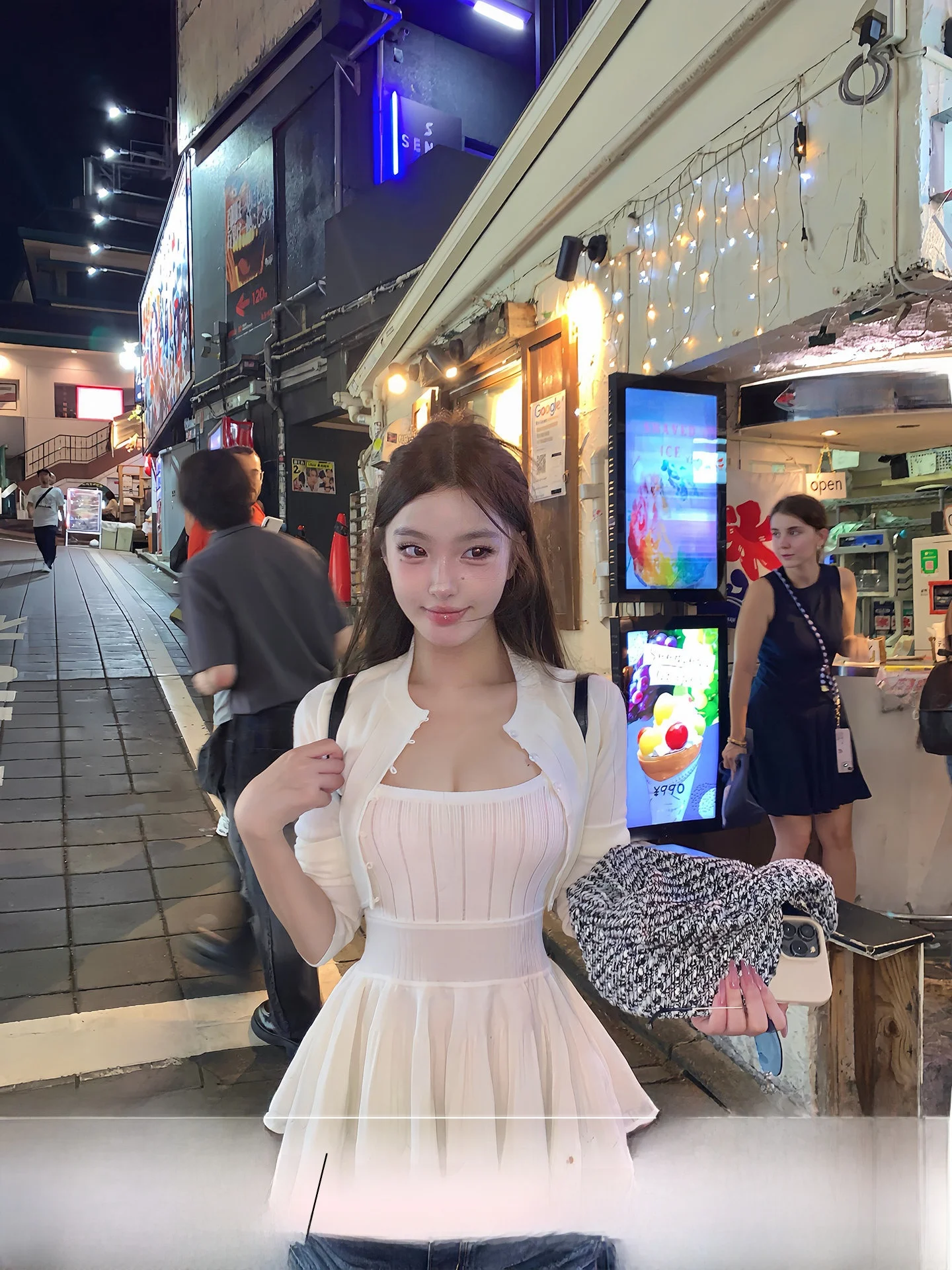 

White Knitted ort Cardigan Waist-Cinching Set Korean Sle Soft Breathable Women's Faion Daily Wear ort Skirt