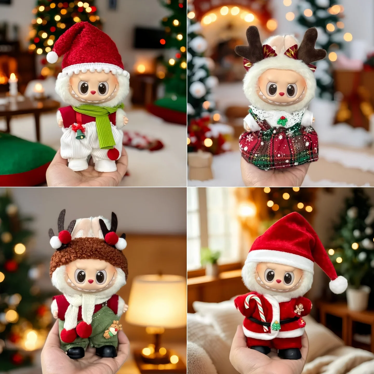 Merry Christmas Doll Clothes for 15-17CM Labubu Clothing Hat Scarf Elk Snowman Set Mini Plush Doll Accessory New Year Dress Gift