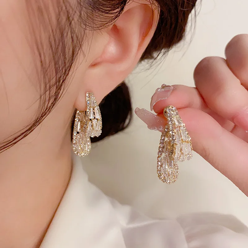 

Elegant Socialite Style Luxury Zircon Drop Earrings, S925 Silver Needle Double-Wear Stud Jewelry for Women Daily & Party Gifts