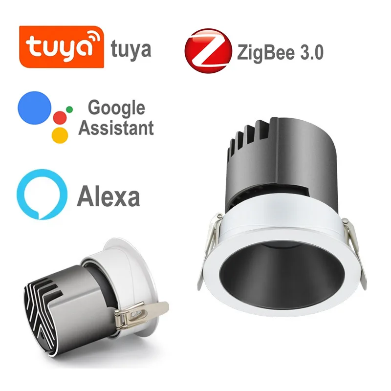 

Tuya Zigbee Spot LED Downlights Dimmable 12W 15W Recessed Spotlight 110V 220V Smart Lamps Control With Alexa Google Home Voice