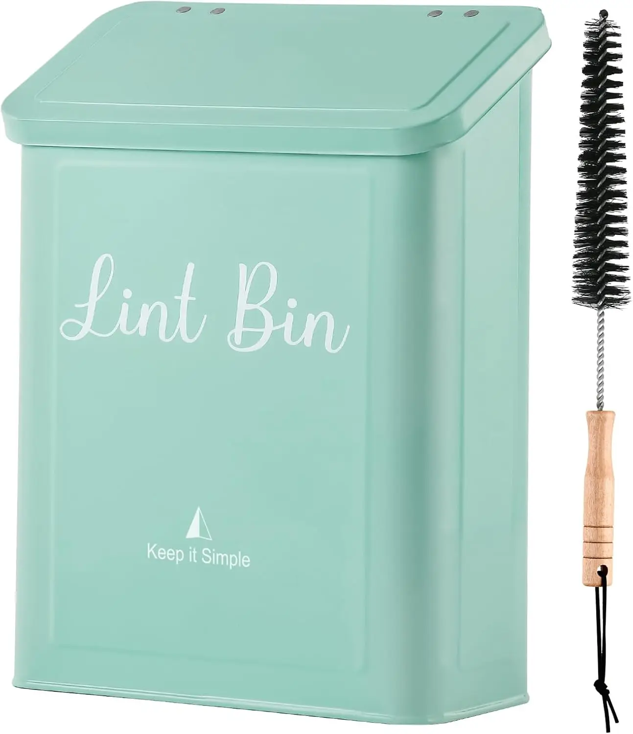 Magnetic Lint Bin for Laundry Room, Wall Mounted Metal Trash Can with Lid for Dryer, Lint Basket for Organization, White - view 6