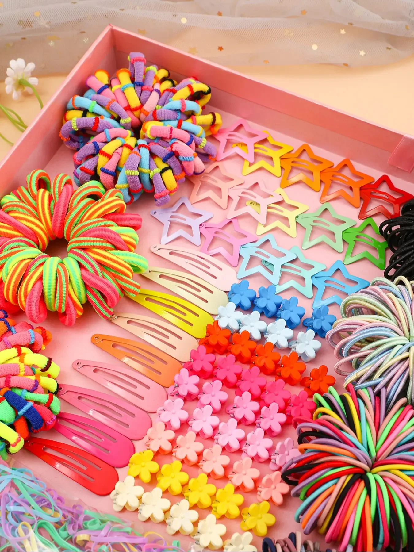 310-480 Pcs New Dopamine Fashion Colored Hair Rope Small Flower Grab Set For Women Children As Gift (Color Random) 2024
