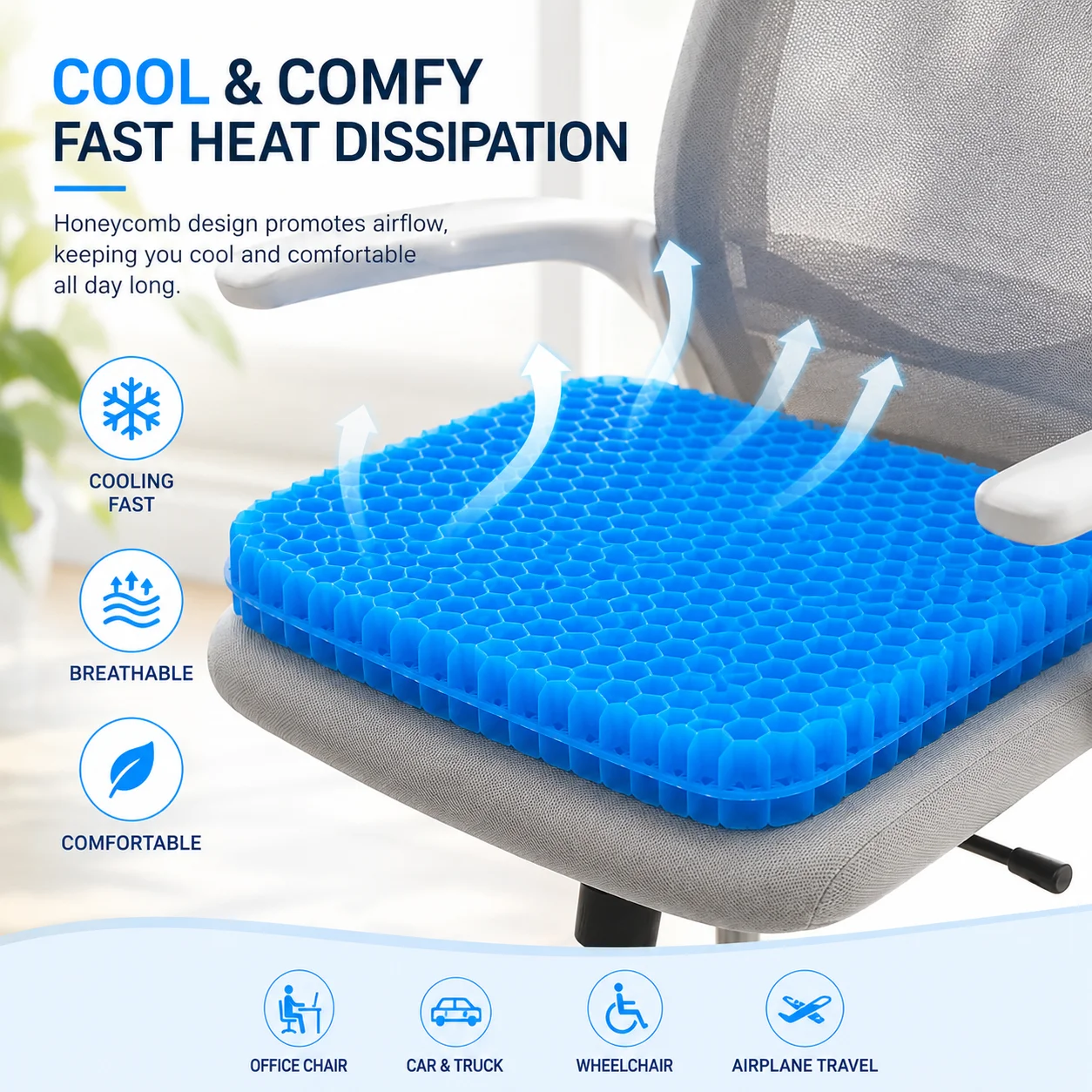 Gel Seat Cushion Thick Honeycomb Chair Pad for Office Chair Car Truck Wheelchair Breathable Silicone Cushion Washable Cover