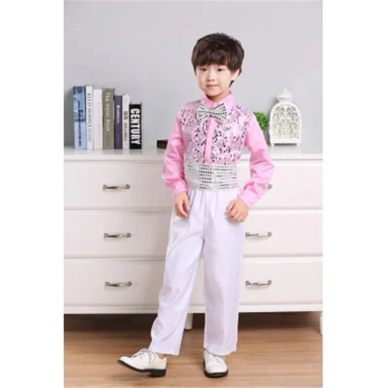 110-180CM Children Dance Costume 9Colors Sequins Jazz Dance Modern Performance Boy Hip Hop Clothing Kids School Uniform Chorus