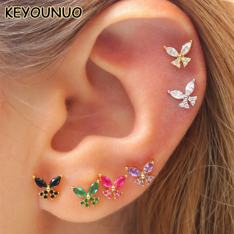 KEYOUNUO Gold Filled Dangle Hoop Earrings Set For Women Ear Cuffs Colorful Zircon Stud Earrings Fashion Party Jewelry Wholesale