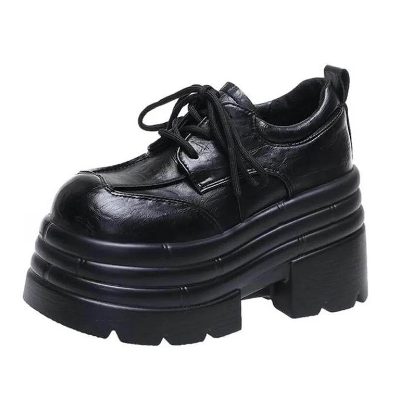

New Women's Leather Sneakers Spring Summer High Platform Lace-up Casual Shoes Thick Sole Heels Walking Shoes High-heeled Shoes