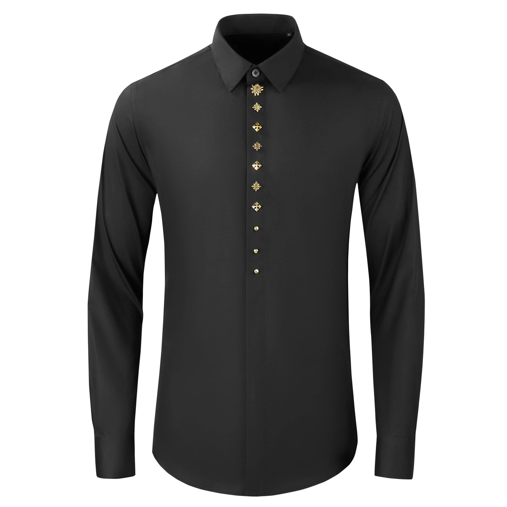 

Bronze Flower Decoration Men's Shirts Luxury Social Banquet Party Dress Shirt Long Sleeve Slim Fit Casual Business Shirts Tops