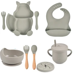 Dinnerware Set Plates and Bowl Baby Silicone Tableware Cup Plate/Tray Bibs Children Non-slip Free Silicone Plate for Baby Dishes