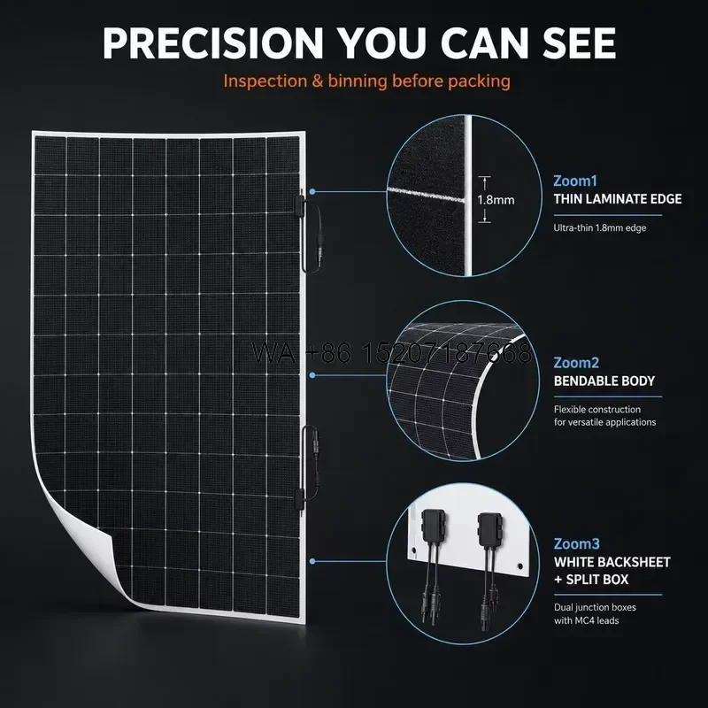 Wmwmnu 560W Flexible PERC Solar Panel Bendable Lightweight No Frame 1.8mm Ultra Thin Curved Arch Roof Solar Project