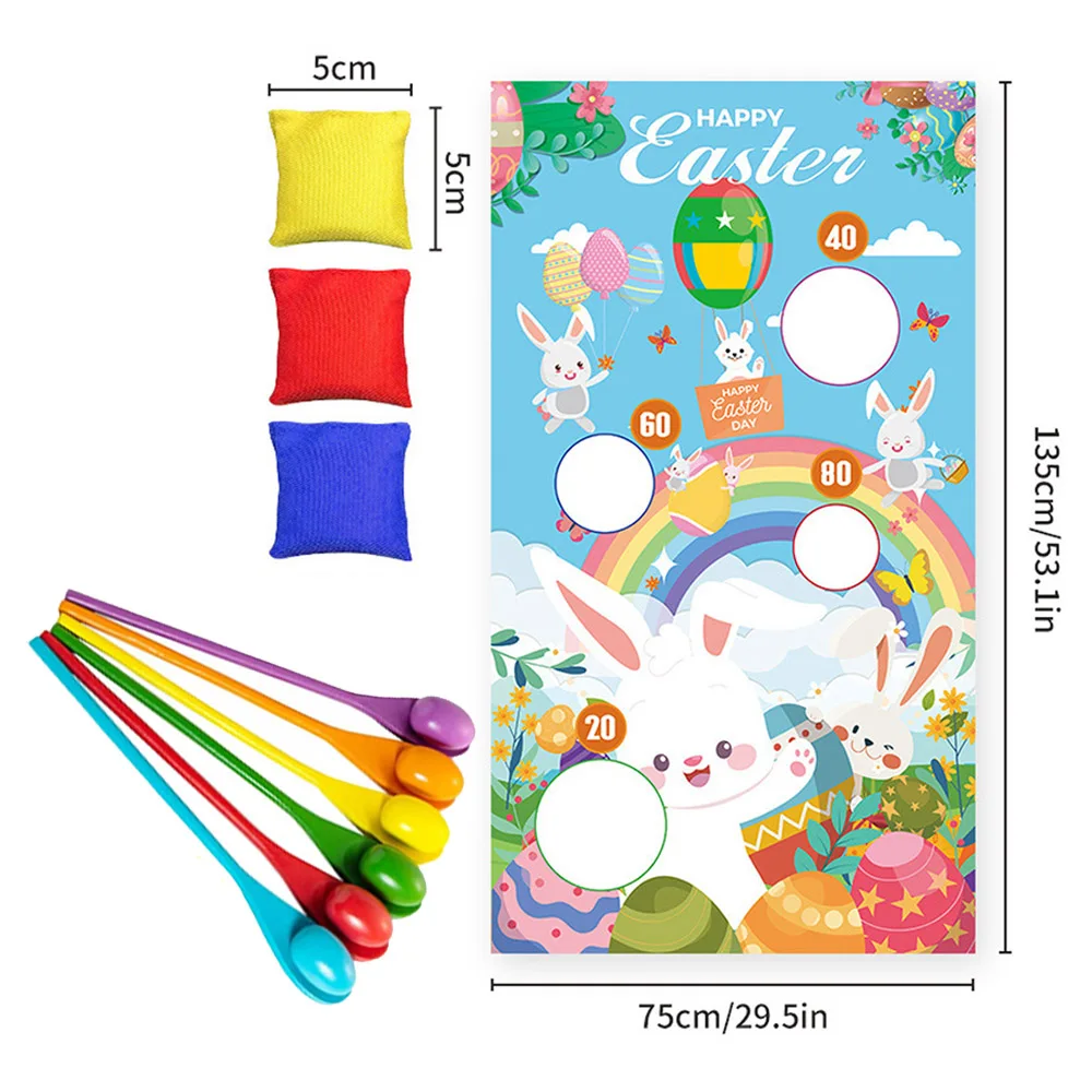 Happy Easter Party Boys Girls Favor Game Sandbag Throwing Game Balance Spoon Kids Birthday Party Easter Outdoor Entertainment