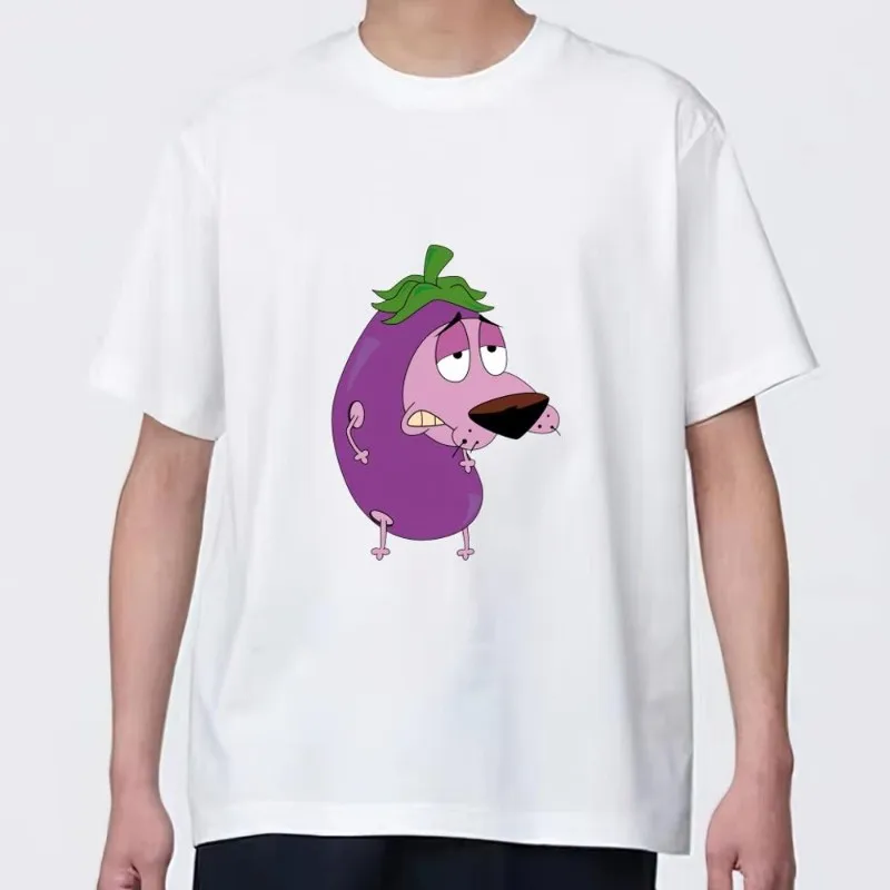 COURAGE-The C-Cowardly Dog Cartoon T Shirt Women Couple Combination Clothes Short Sleeve Collar Fashion Man Cotton