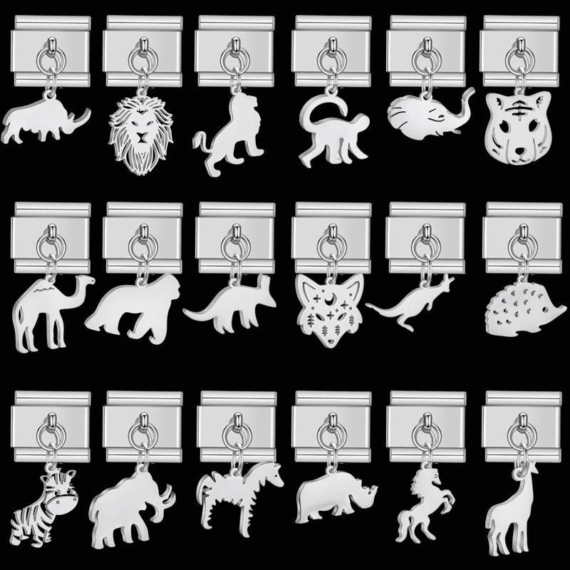 Italian Link Bracelet Kit 9mm Stainless Steel Wild Animal Lion Fox Tiger Monkey Camel DIY Module Adjustable Jewelry Making New