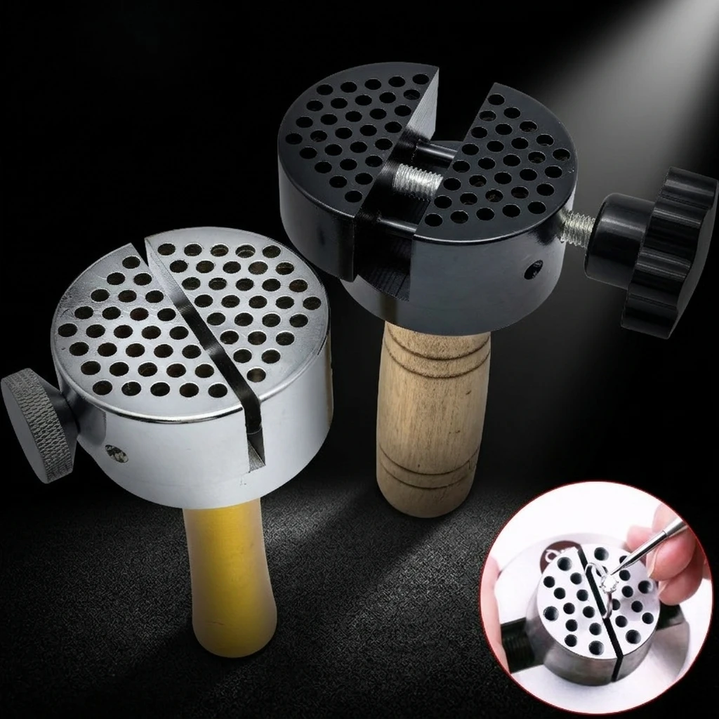 Adjustable Wood Handle Micro Pave Jewelry Clamp Vise for Engraving - Universal Rotating Ring Holder Precision Goldsmith Tool