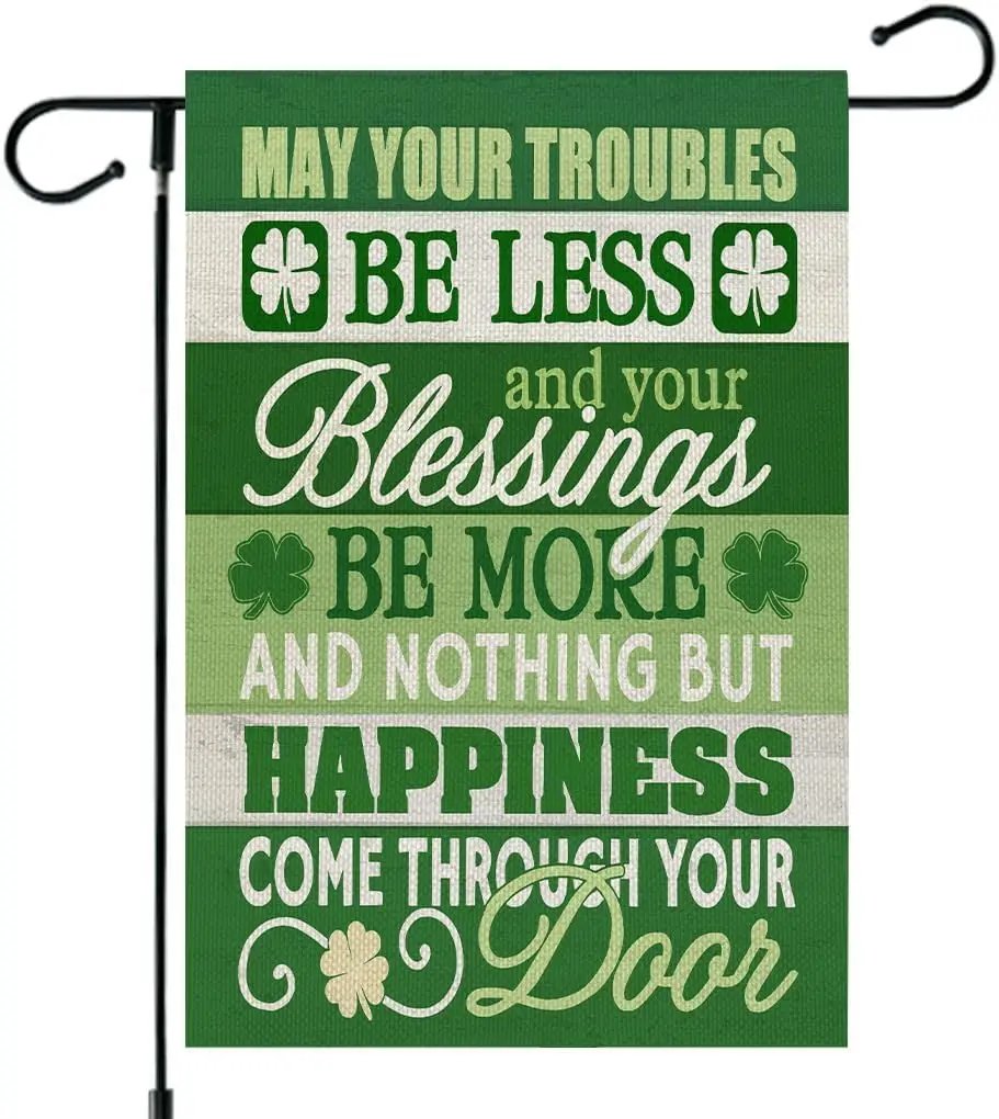 CROWNED BEAUTY St Patricks Day Blessing Garden Flag 12x18 Inch Double Sided for Outside Small Burlap Green Shamrock Holiday  WWP