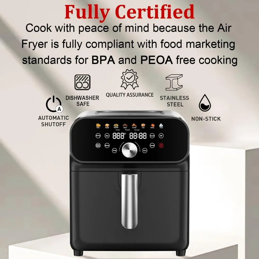 Friggitrici ad aria, forno 5.8QT con Touchscreen digitale a LED, 12 Preset Cooking & antiaderente e cestello lavabile in lavastoviglie, friggitrici ad aria