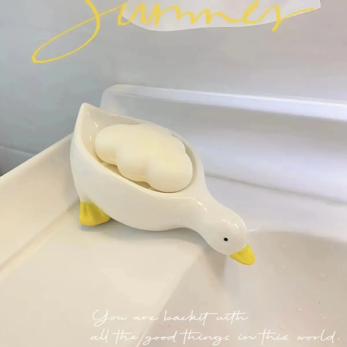 Soap Tray Self-draining Soap Rack Cute Duck-shaped Creative Rack for Shower Bathroom Kitchen Tub Sink Tray Bracket Bathroom