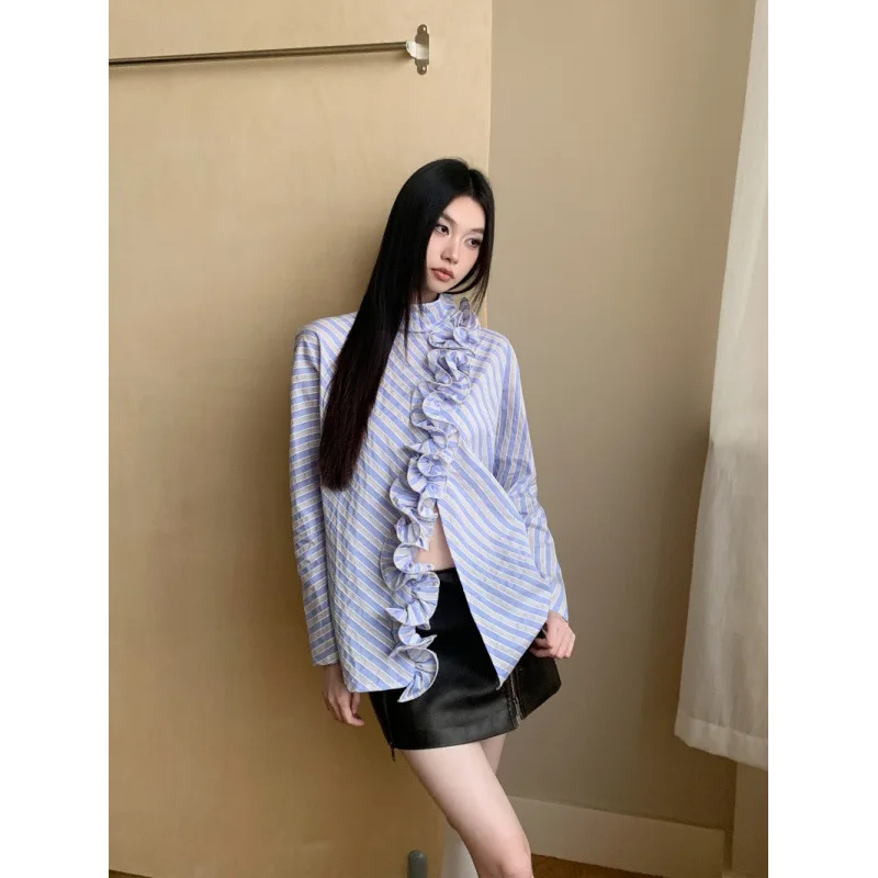 

Stringy Designer Shirt Fall Clothes Women Striped Long Sleeve Button Up Shirt Blouse Fashion Top Autumn