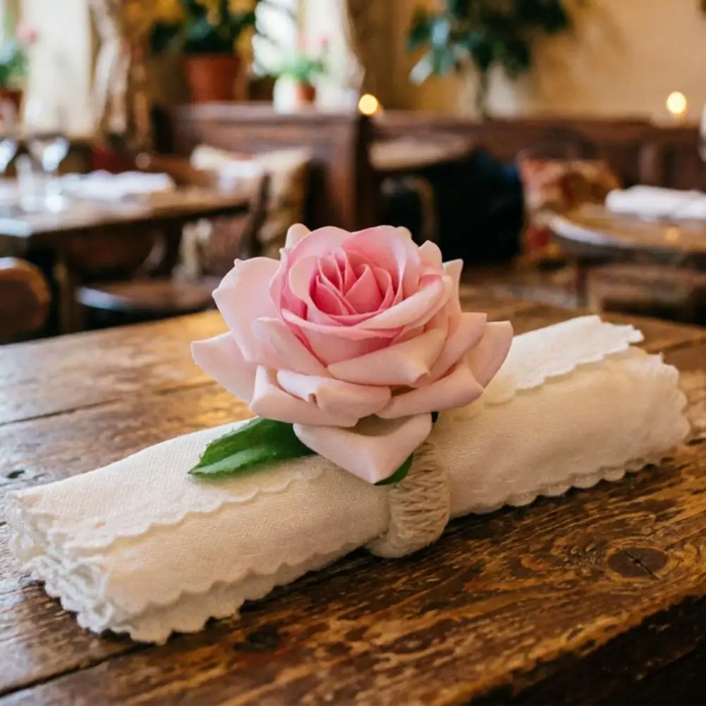 

Artificial Rose Napkin Holder 6pcs Artificial Rose Napkin Rings Fabric Flower Holders Rustic Wedding Table Decor Anniversary