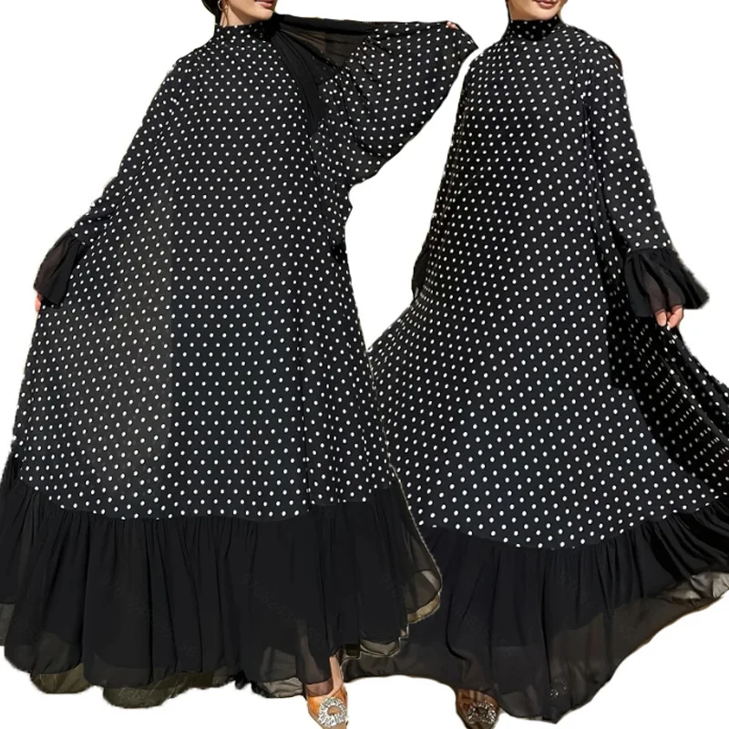 

Modest Open Abaya Summer Hot Fix Dress Middle Eastern Islamic Abaya Casual Fashion Coat Robe Muslim Women Dress with Hijab