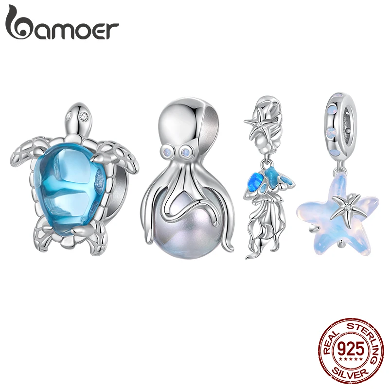 

Bamoer 925 Sterling Silver Blue Sea Turtle Octopus Charm Ocean Themed Bracelet Pendants Zircon for Fashion Holiday Jewelry Gift