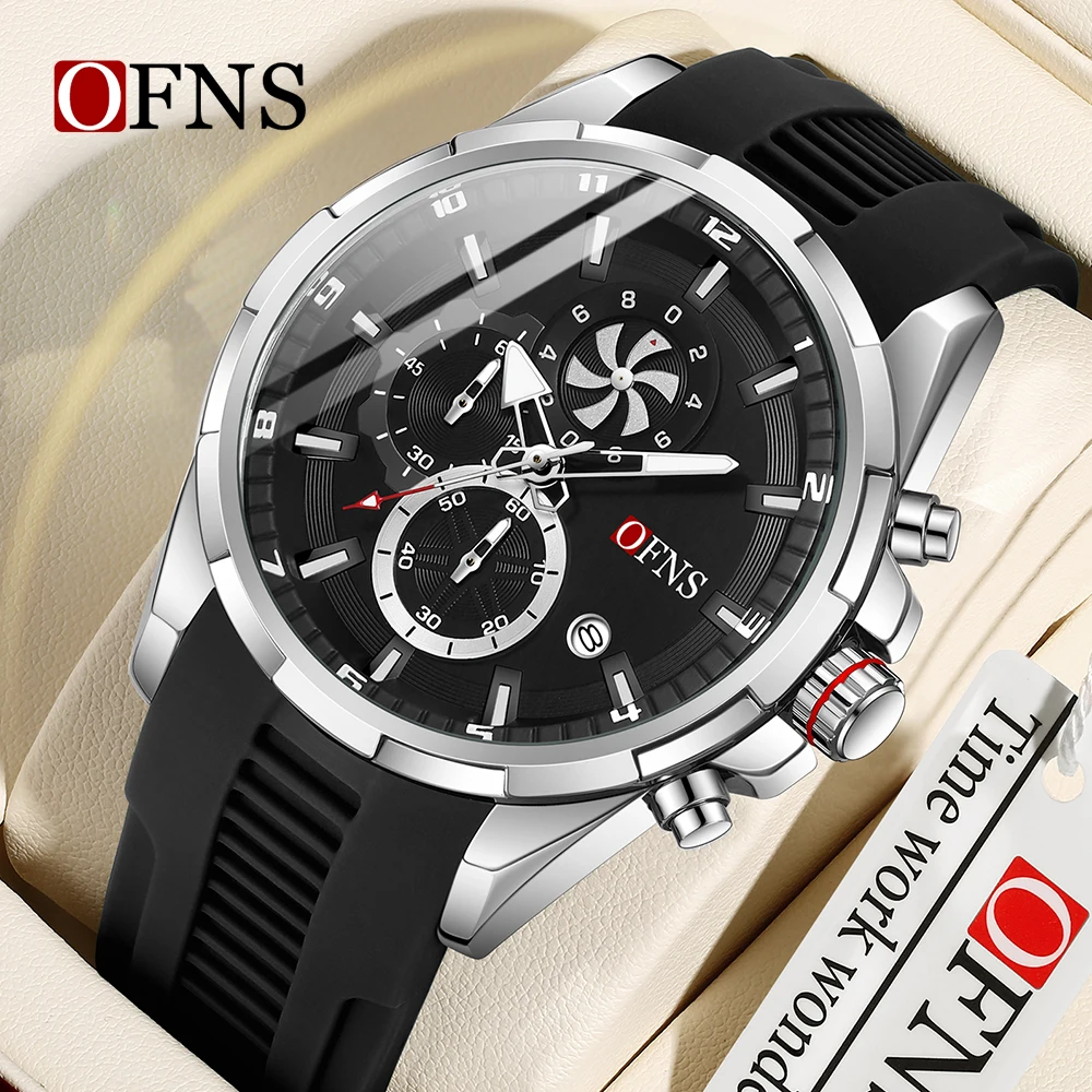 

Fashion Ofns Top Brand 8025 Luxury Business Men's Quartz Watch Multi Functional Six Needle Three Eye Timing Waterproof Calendar