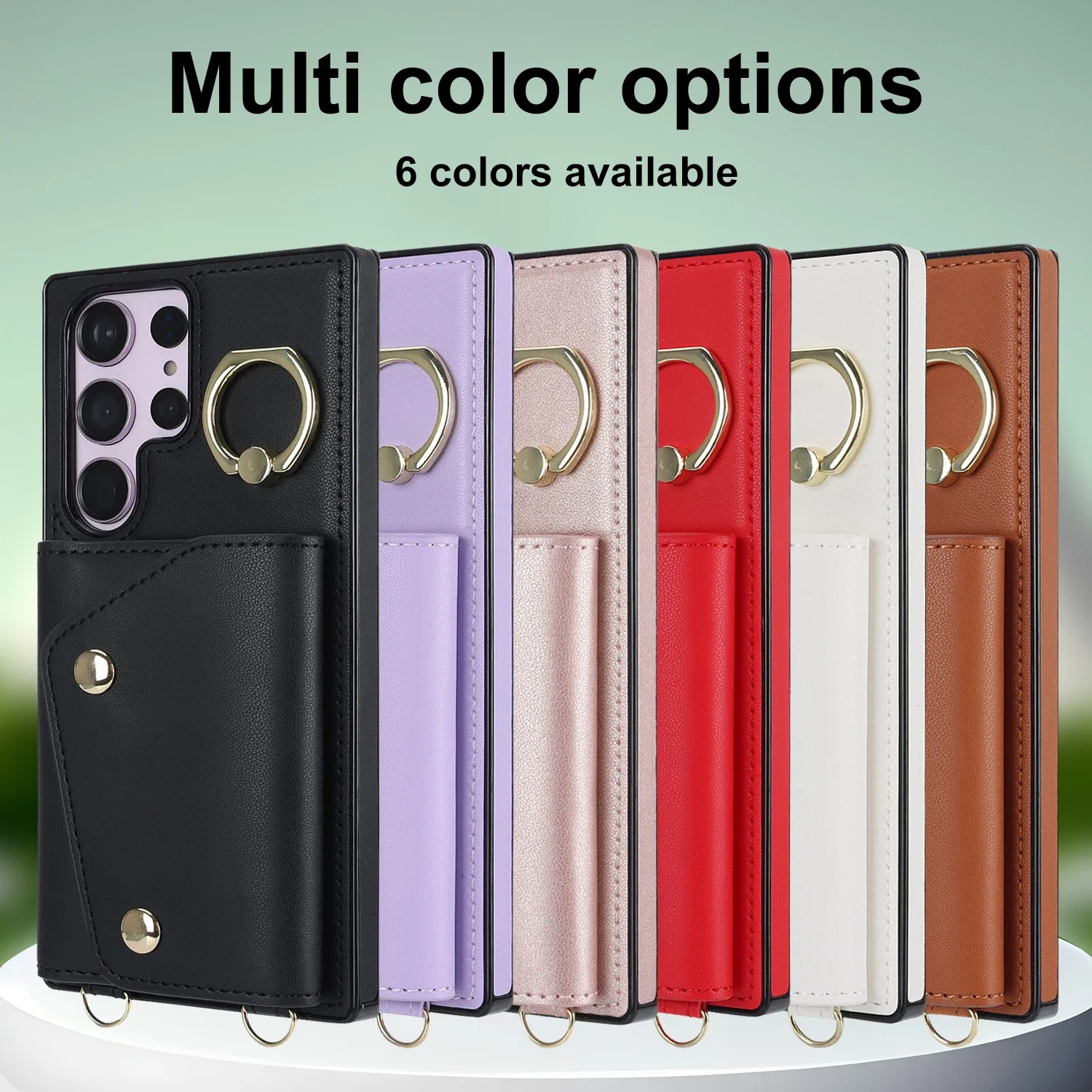 Ring Holder Crossbody Leather Wallet Case For Samsung Galaxy S23 S24 Ultra S22 Plus S21 FE A55 A15 RFID Cards Solt Lanyard Cover