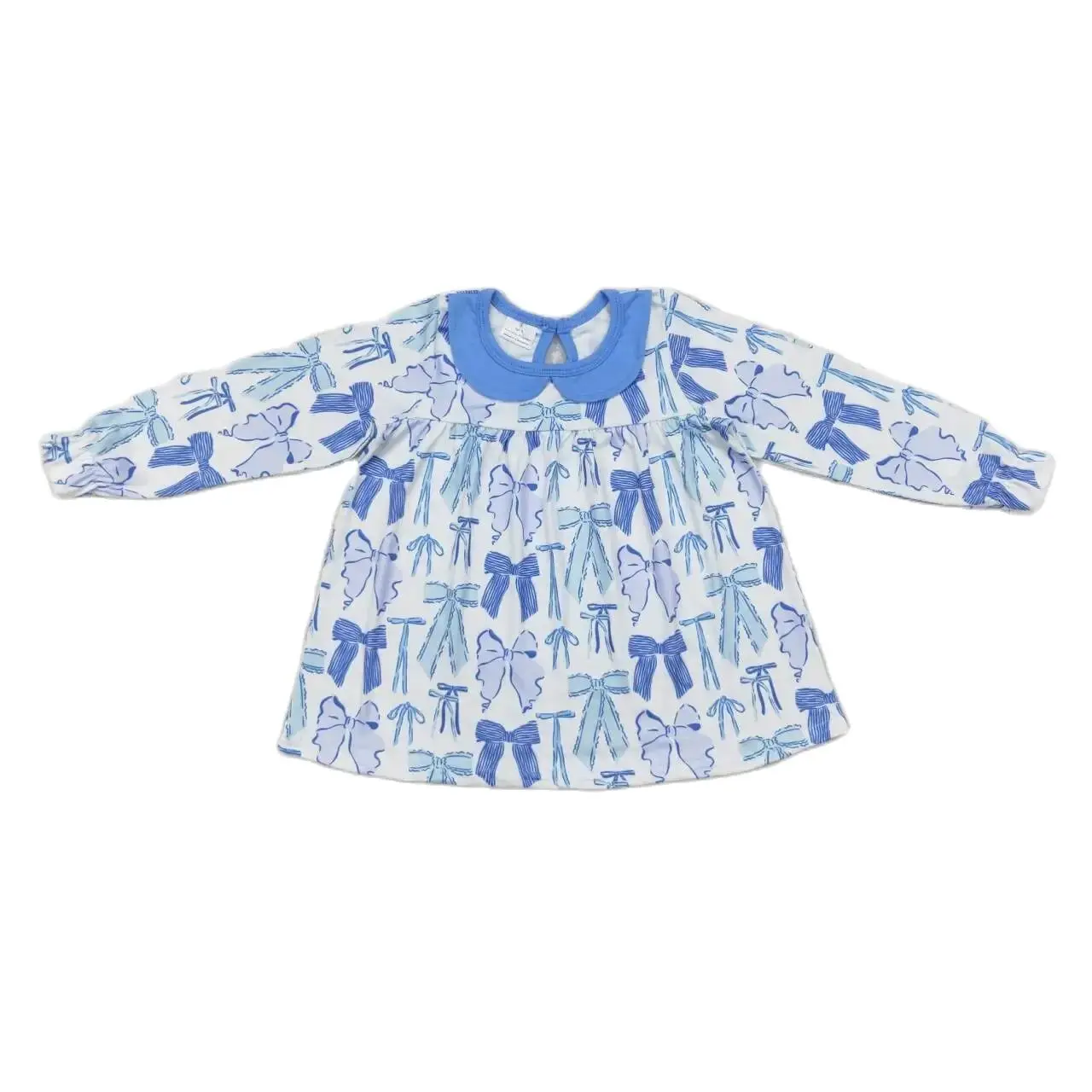 GT0666/GT0691 Fashionable And Good-Looking  Girls Clothes Long Sleeve Sky Blue Bow Tie Print With  Children Clothes Rts No Moq