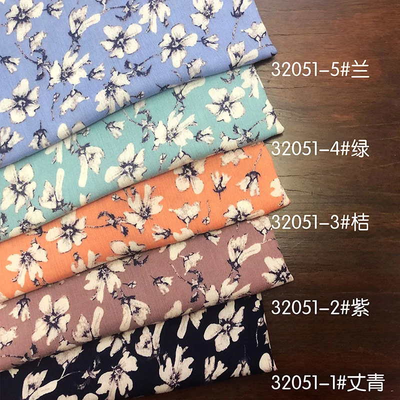 Spring/summer women's clothing fabric, small floral print fabric, human cotton crepe fabric, 130g women's clothing, dress fabric