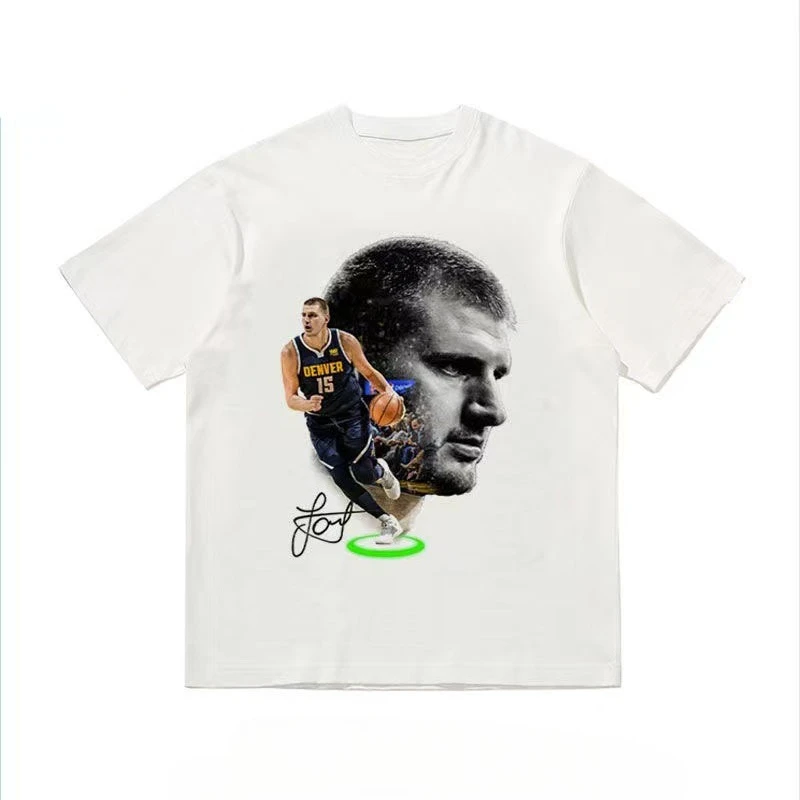[100% Cotton] Large Head Portrait American Print Short-Sleeved Basketball Shirt Heavyweight T-Shirt Trendy Summer Multi-Purpose