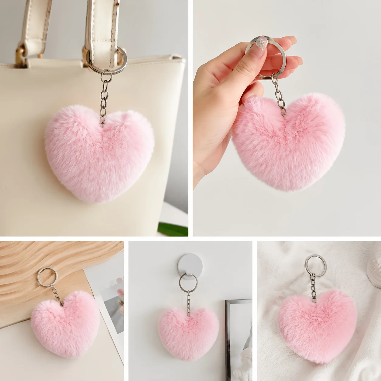 1pcs Fashion Elegant Charm Pink Love Keyring For Women Girls Party Hair Accessories
