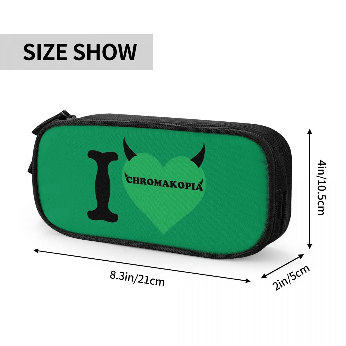 CHROMAKOPIA Green Heart Devil Design Pencil Cases Pen Box Bags for Student Large Storage Students School Cosmetic Pencilcases