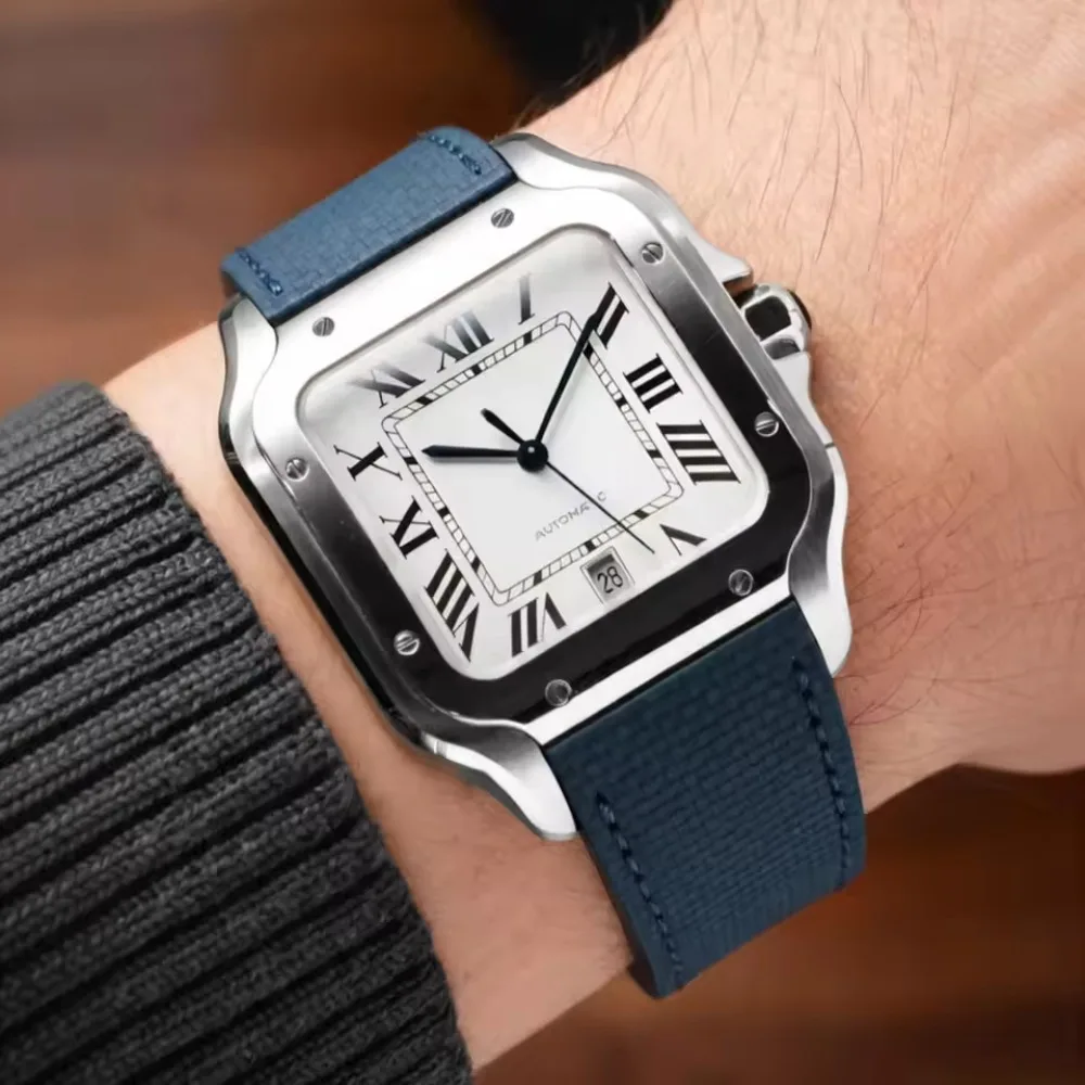 Fit For Cartier Santos Sailcloth FKM Rubber Watch Strap 20mm/23mm/24mm Size With Original Steel End Linking Watch Band - view 2