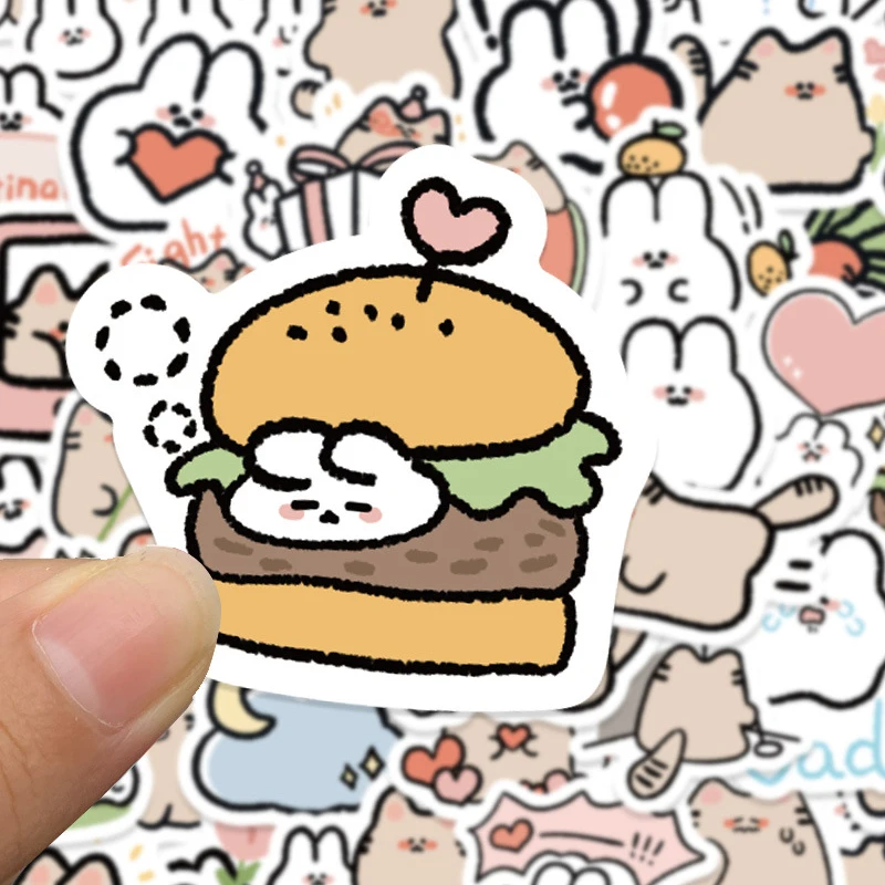 60PCS Cartoon Rabbit And Cat Stickers Cute Creativity Stickers Notebook Mobile Phone Case  Decoration Sticker Kids Toys Gift