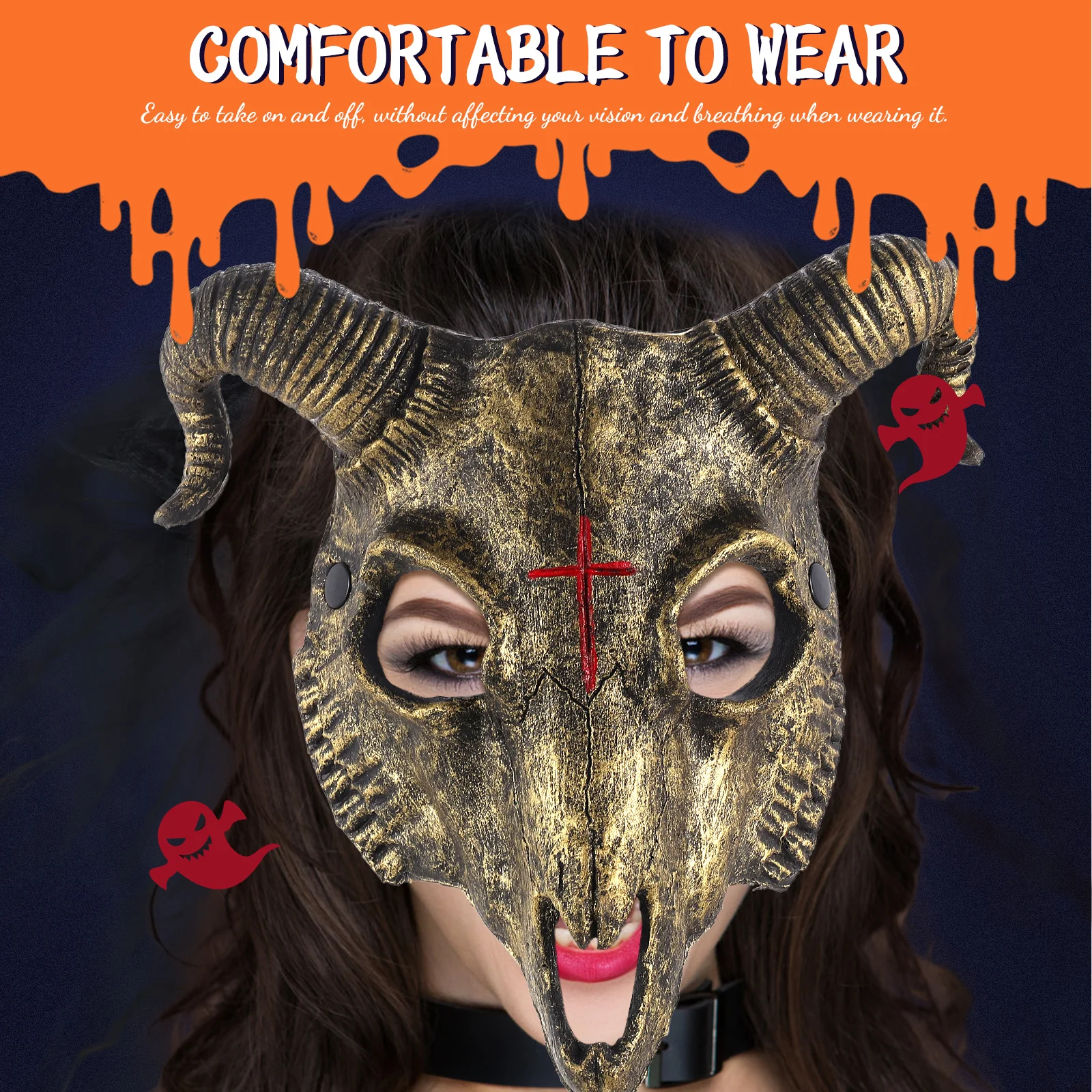 

Goat Mask Decorative Animal Halloween Cosplay PU Masquerade Party Supplies Funny Horror Style Photo Prop Unique Face Accessory