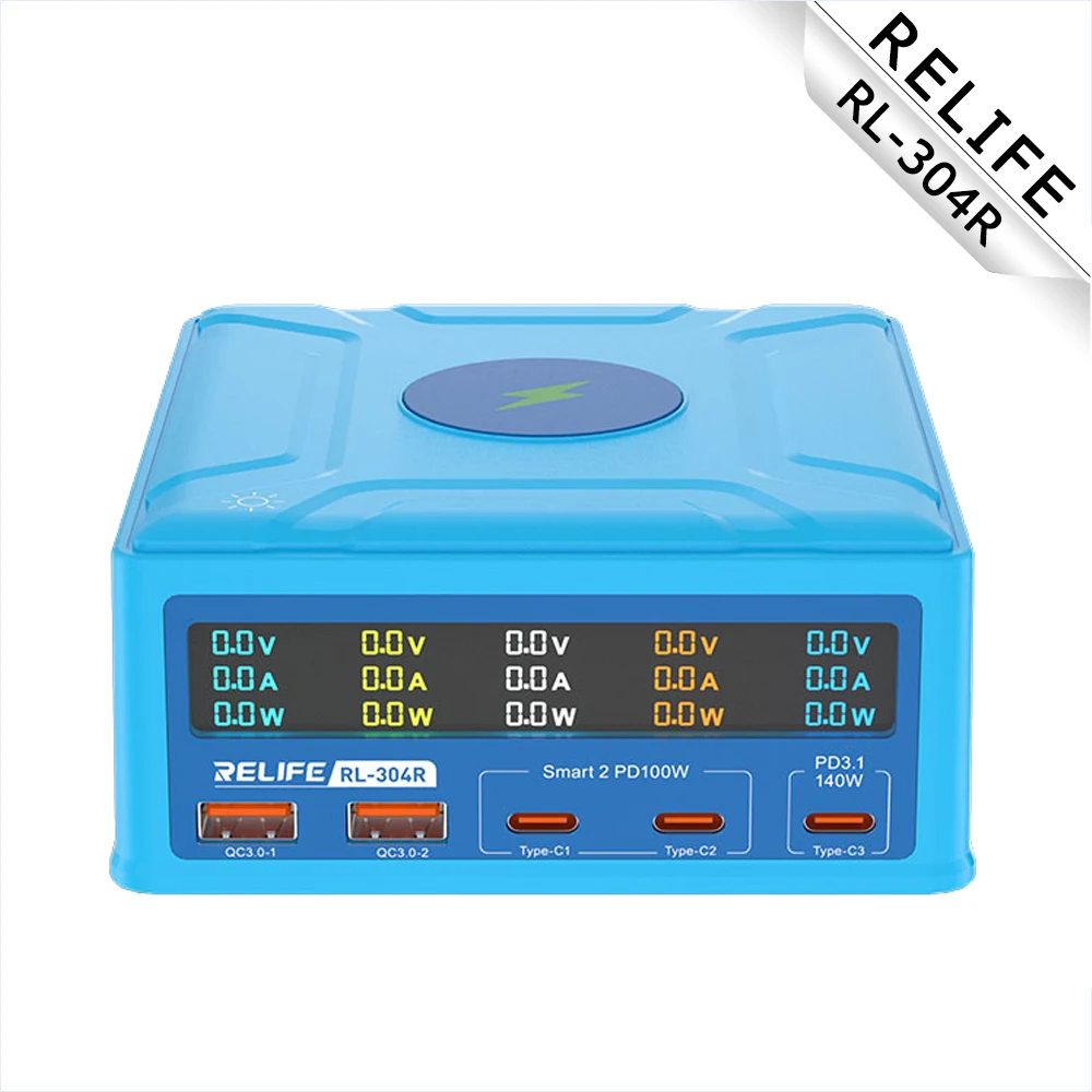 Fast Charger RELIFE RL-304R 260W Multi-port Flash Charge 6 in 1 Touch LCD Smart Display PD Fast Charging  GaN Charger