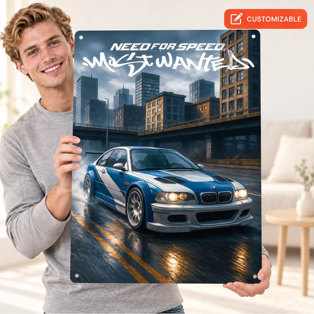 Need For Speed Most Wanted Game Textured Metal Poster Customized Aluminum Sign Graphic Illustration Wall Art For Gaming Room