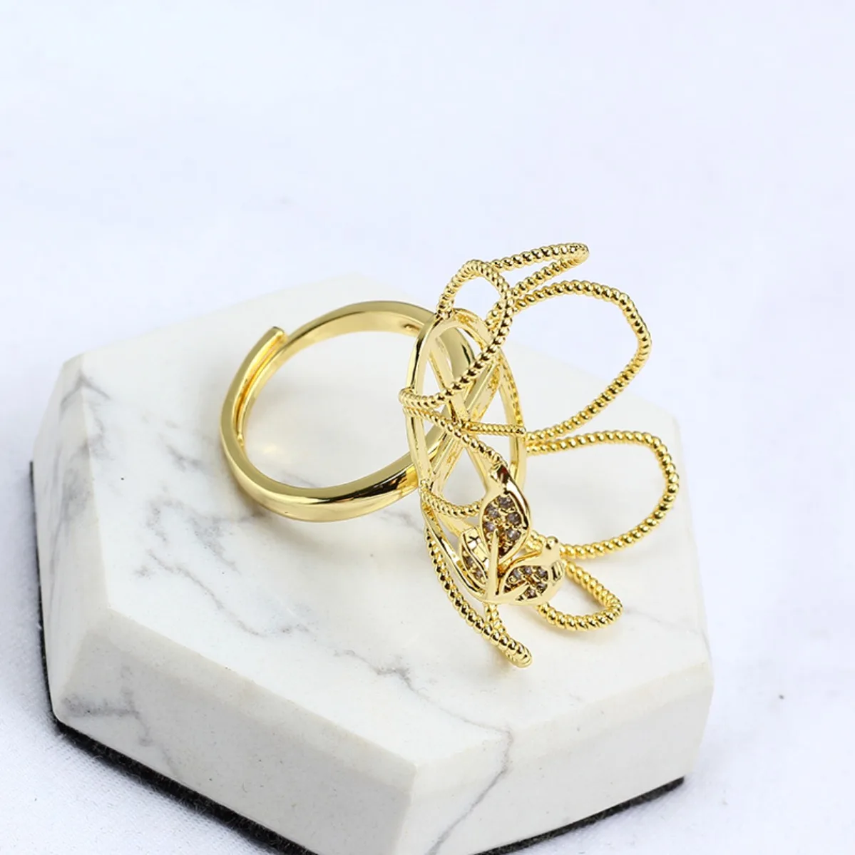 14K Gold Large Basket Baroque Adjustable Open Ring Bezel Blank DIY Findings For Handmade Jewelry Making Accessories