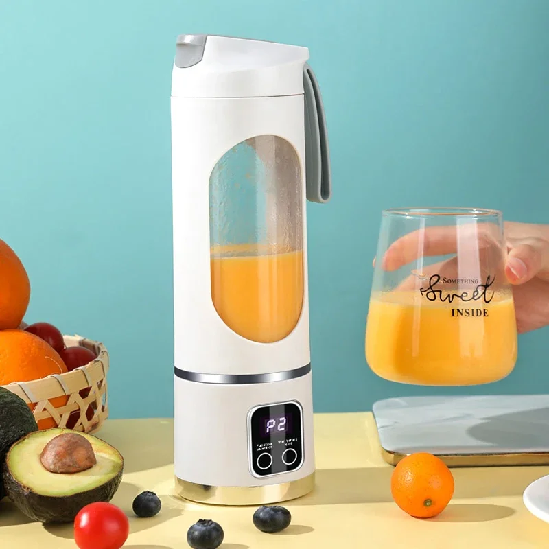 Exprimidor portátil con pantalla Digital, máquina de frutas de alta potencia, 12 cuchillas, gran capacidad, 2024 ML, 450