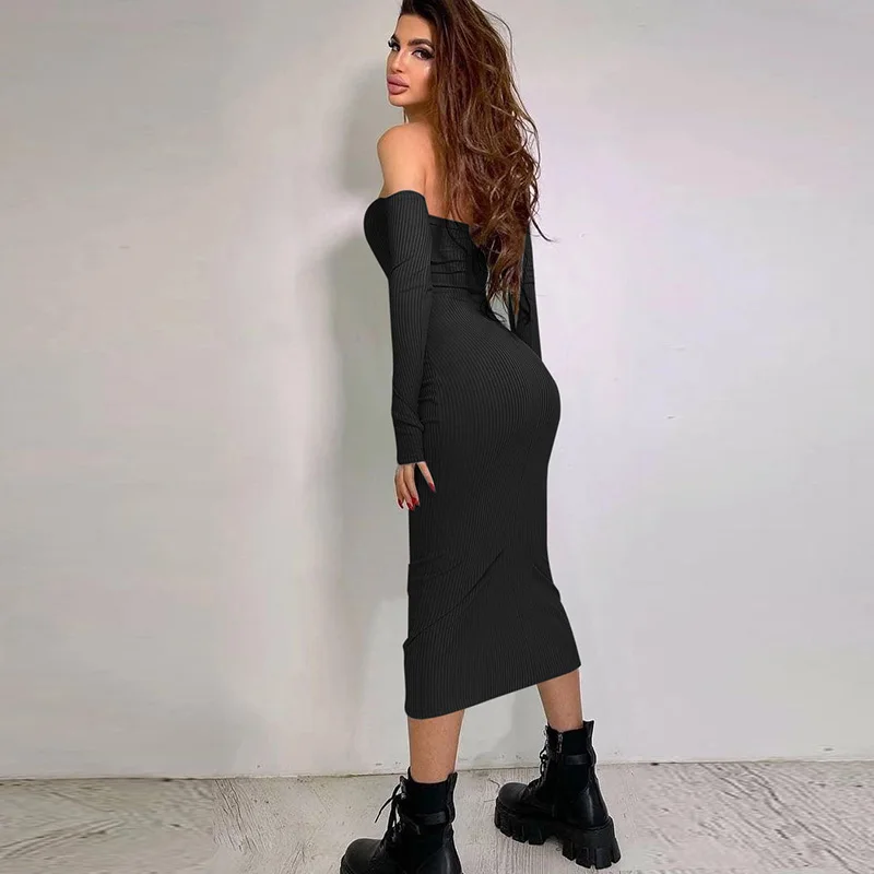 New Women's Clothing Temperament Long Skirt Fashionable Sexy Slim Fit Strapless Long Sleeved Dress For Women