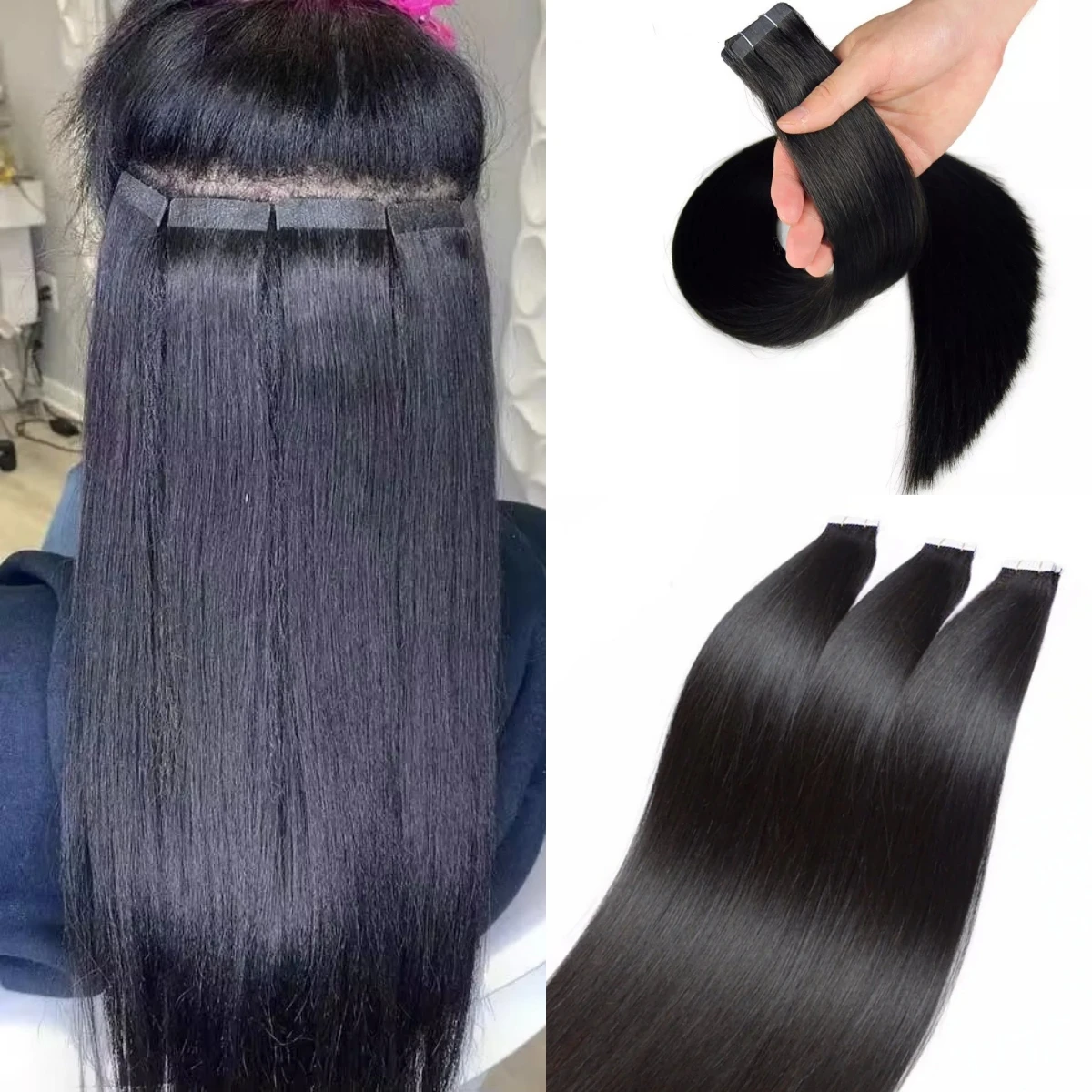 

16-26 дюймов, прямая лента для наращивания волос, 100% человеческие волосы, бесшовная невидимая лента для наращивания человеческих волос, 20/40/60 шт.