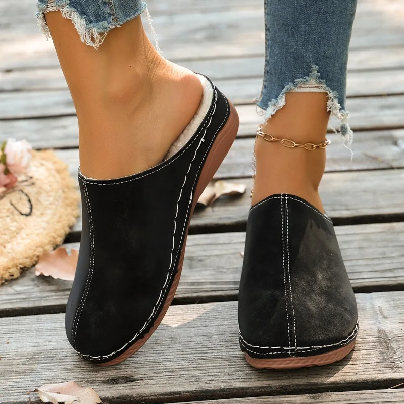 Women Lined Wedge Mule Slippers 5CM Platform Wedge Heel Closed Toe Backless SlipOn Comfort Outdoor Daily Walking Footwear