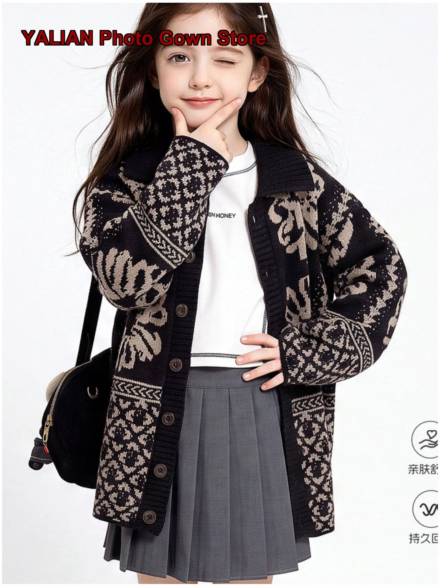 Girls Casual Cardigan Spring Autumn Stylish Older Kids Knit Top Cartoon Print