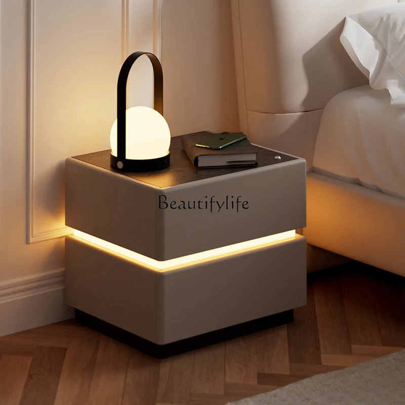 

Simple bedside table Slate intelligent household bedroom with lamp Extremely narrow storage locker