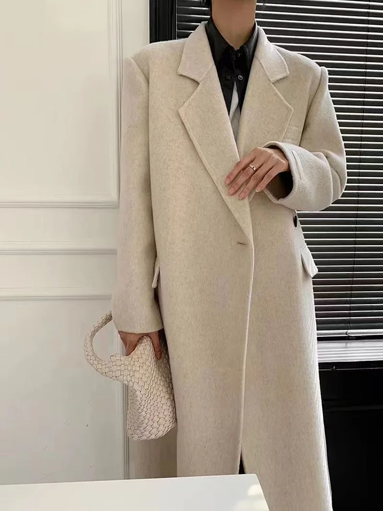 LANMREM 2023 Winter New Wool Coat For Women Notched Long Sleeves Irregular Loose Big Overcoat Female Luxury Clothing 2DA2315