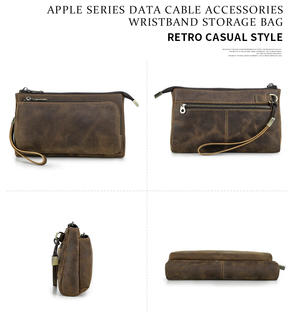 Rindsleder Herren Clutch Taschen Echtes Leder Männer Business Reise Handtaschen Große Kapazität Kabel Organizer Clutch Geldbörse Vintage Stil – Detail 9