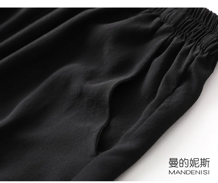 Tcyeek 100% Natural Silk Pants Women Summer Clothes Casual Elastic Waist Wide Leg Pants Solid Color Woman Trousers Streetwear